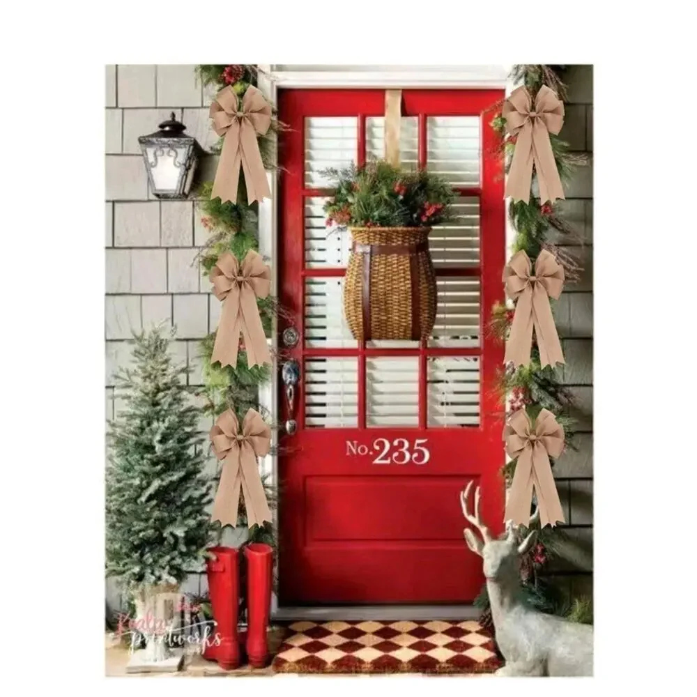 2 Pcs 20 x 10 Inch Large Burlap Bows Farmhouse Wreaths Jute Bow for Gift s1